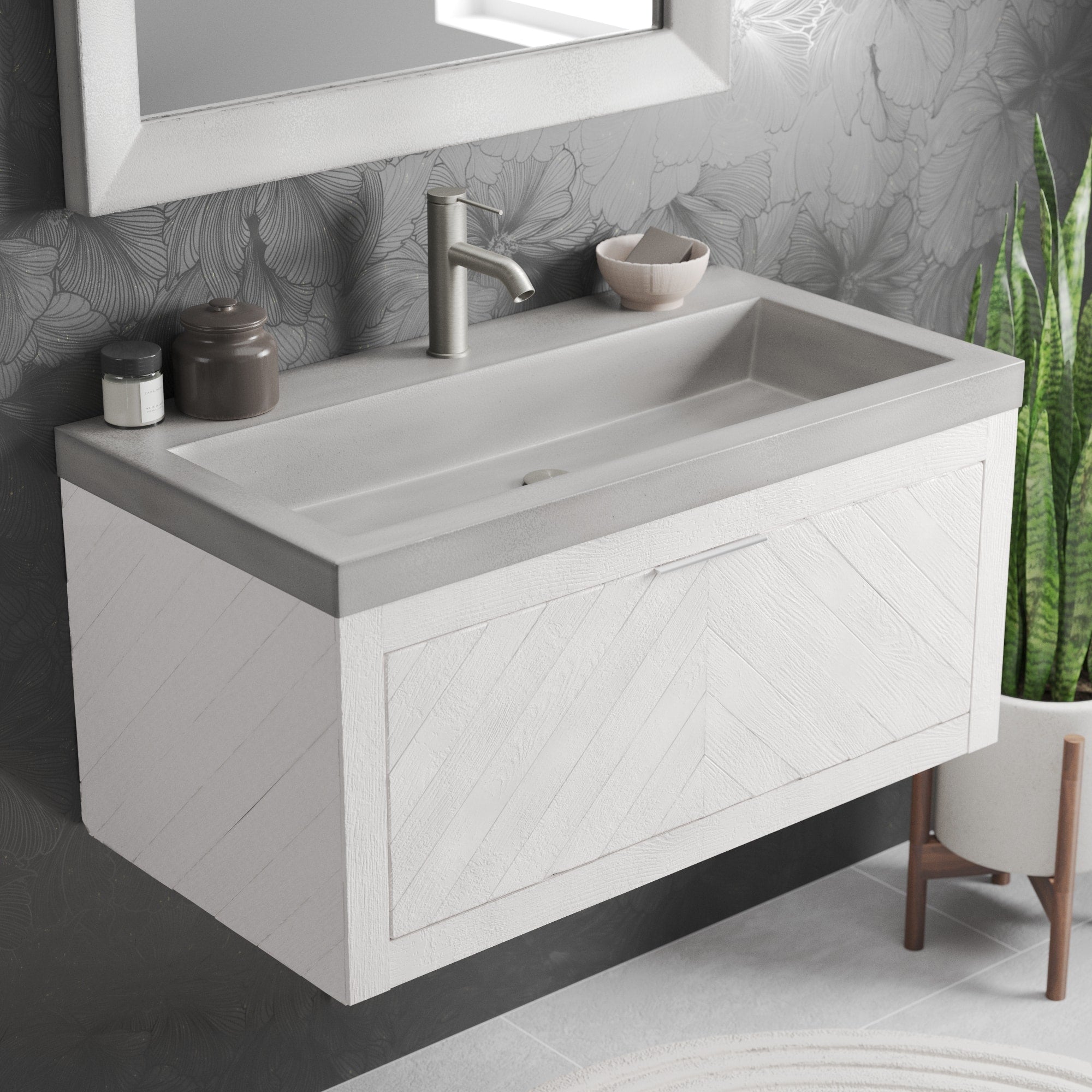 Native Trails Trough 36" Rectangle NativeStone Concrete Bathroom Sink, 1 Faucet Hole, Ash, NSL3619-A