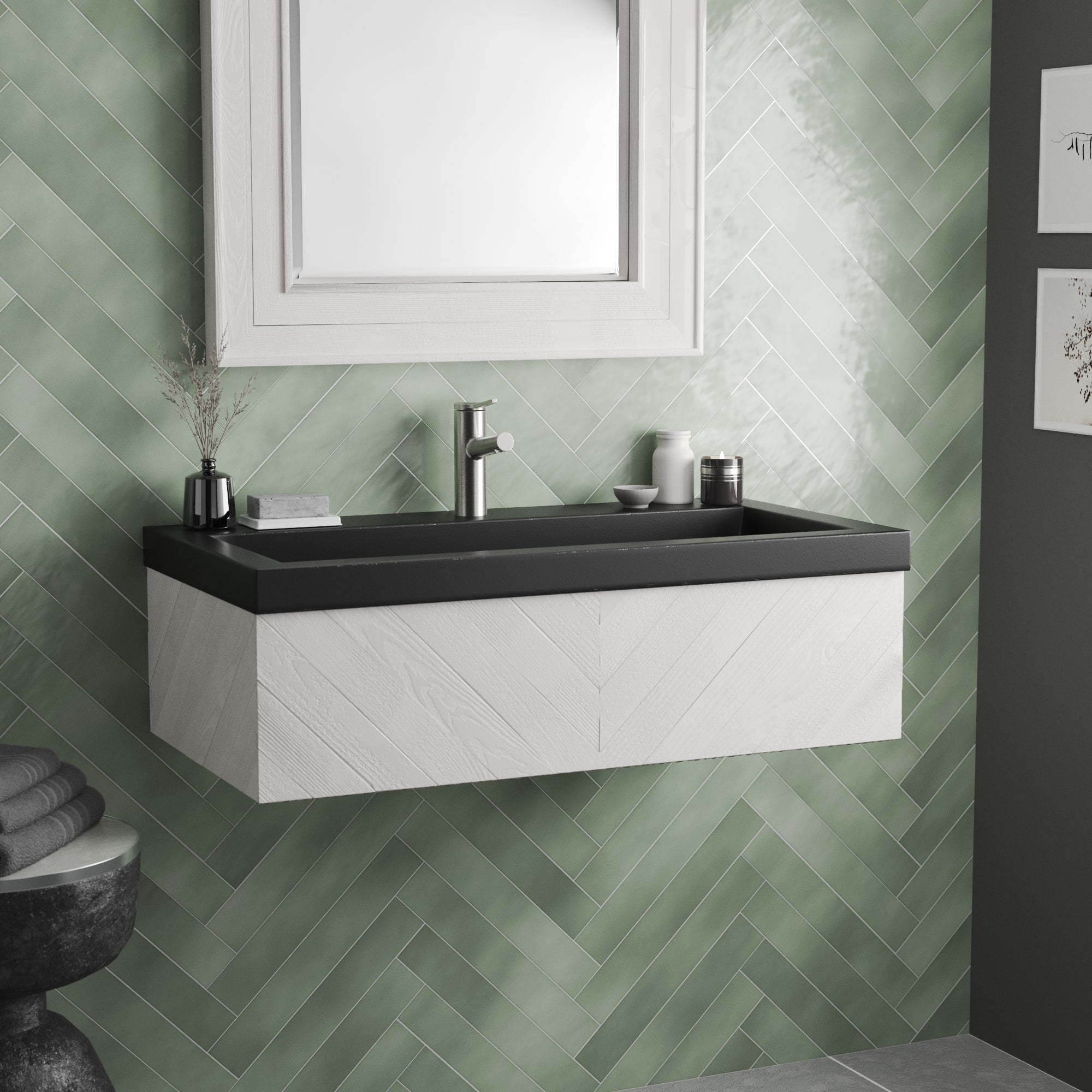 Native Trails Trough 36" Rectangle NativeStone Concrete Bathroom Sink, 1 Faucet Hole, Charcoal, NSL3619-C