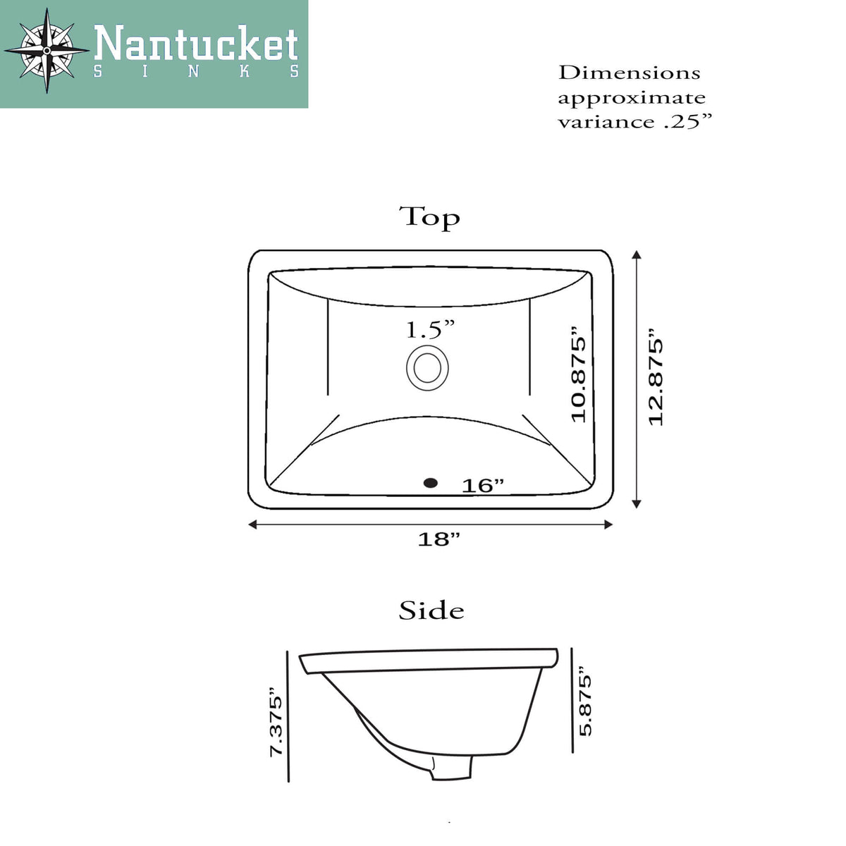 Nantucket Sinks Great Point 18" Ceramic Bathroom Sink, Bisque, UM-16x11-B