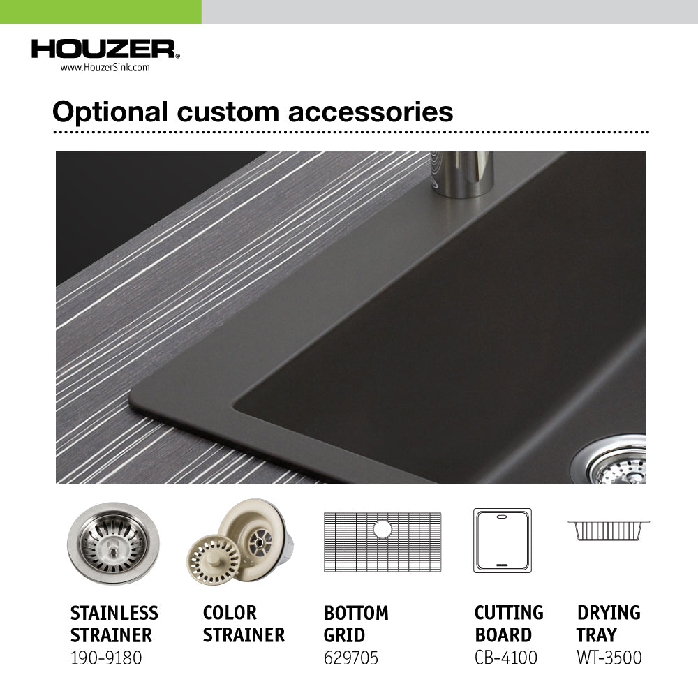 Houzer Quartztone 33 inch Midnite Granite Composite Topmount Single Bowl Kitchen Sink, V-100 MIDNITE