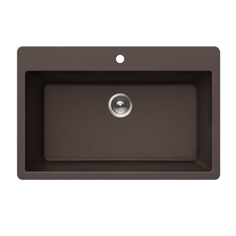 Houzer Quartztone 33 inch Mocha Granite Composite Topmount Single Bowl Kitchen Sink - V-300 MOCHA