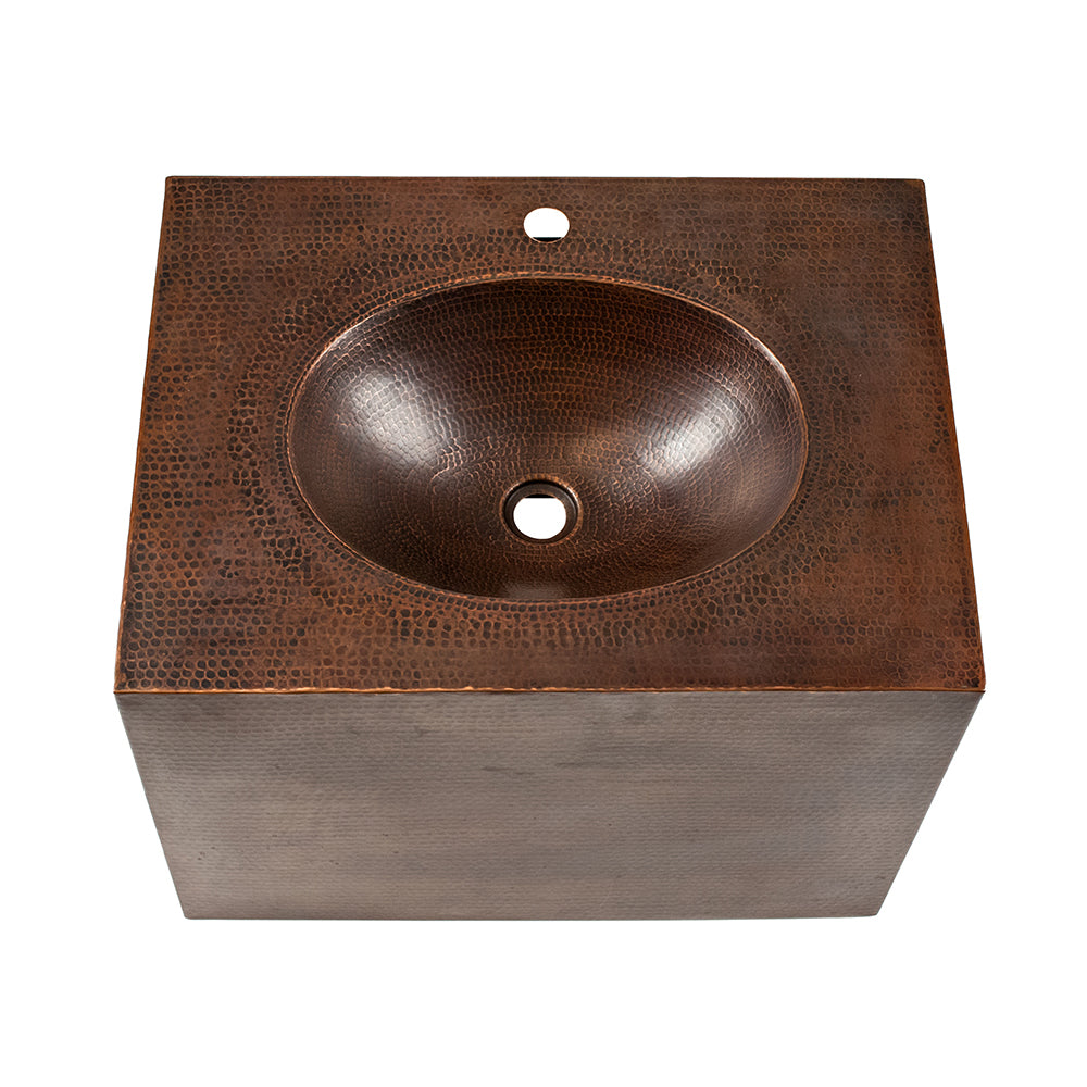 Premier Copper Products 24" Hammered Copper Wall Mount Bathroom Vanity with Sink, Single Faucet Hole, 17 Gauge, Oil Rubbed Bronze, VADB24181