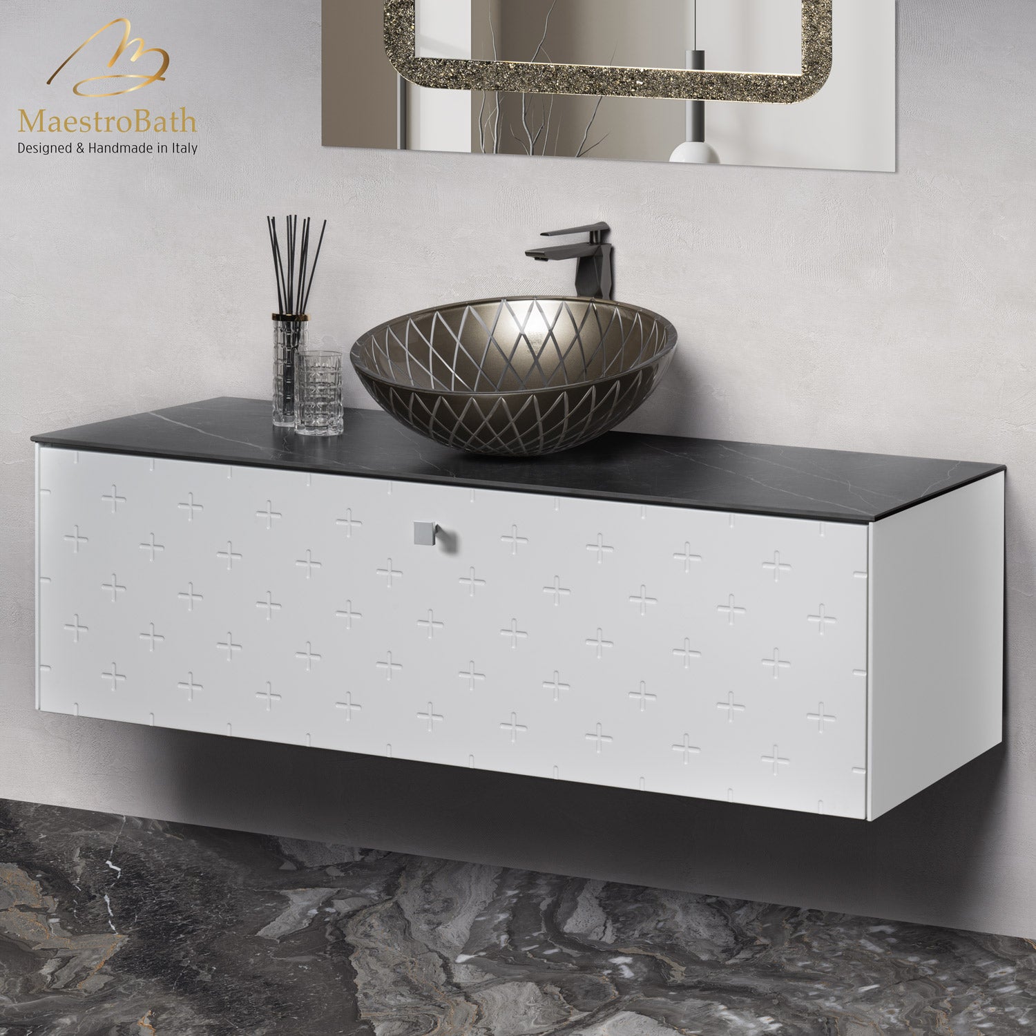 MaestroBath Sogno Modern Bathroom Vanity, White, 48", Wood, VAN-SGN48-WHT
