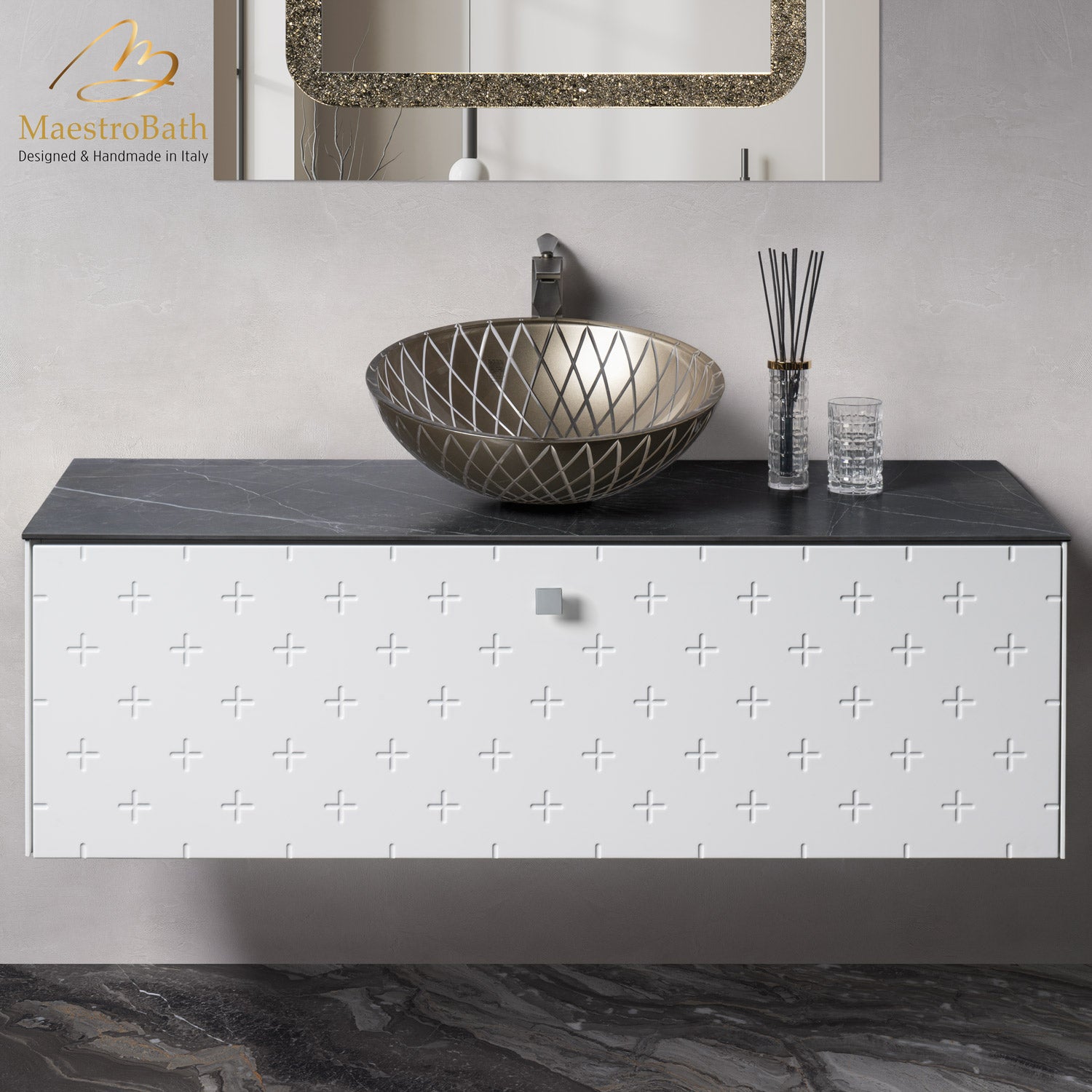 MaestroBath Sogno Modern Bathroom Vanity, White, 48", Wood, VAN-SGN48-WHT