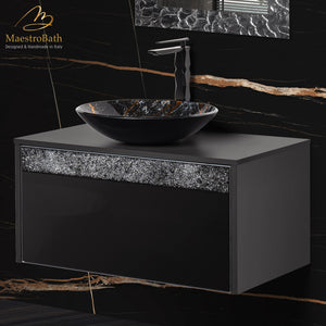 Alternate Image for MaestroBath Splendore Modern Single Bathroom Vanity 32", Durable Wood and Murano Crystals, Black, Grey and Black, VAN-SPL32-GRB