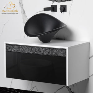 Alternate Image for MaestroBath Splendore Modern Single Bathroom Vanity 32", Durable Wood and Murano Crystals, White and Black, VAN-SPL32-WHB