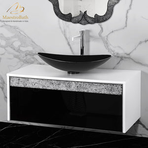 Alternate Image for MaestroBath Splendore Modern Single Bathroom Vanity 40", Durable Wood and Murano Crystals, White and Black, VAN-SPL40-WHB