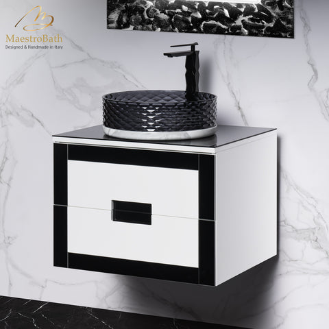 MaestroBath Petalo Luxury Bathroom Vanity, Black and White, 24, Wood, VAN-PTL24-BLW