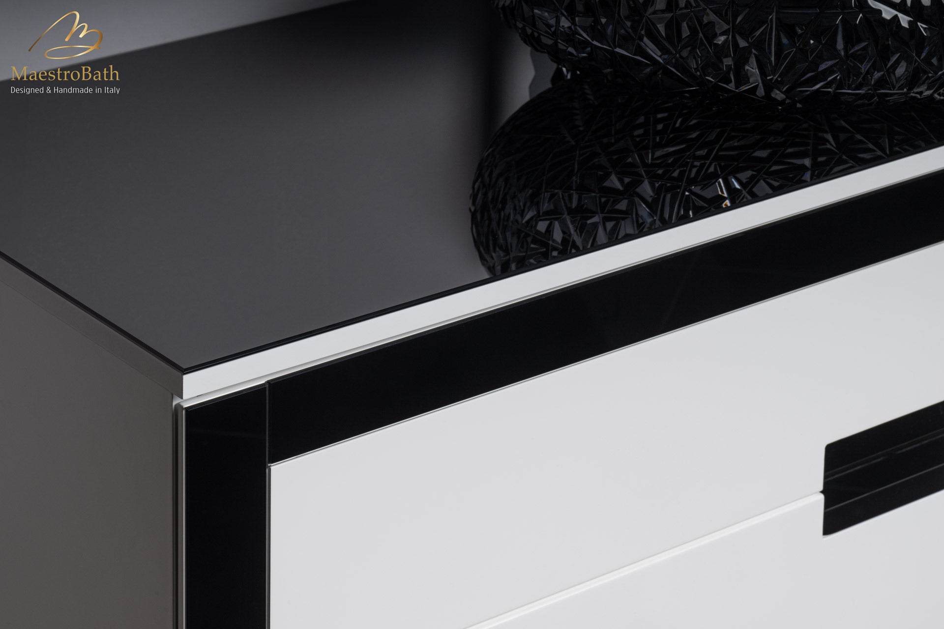 MaestroBath Petalo Luxury Bathroom Vanity, Black and White, 48", Wood, VAN-PTL48-BLW