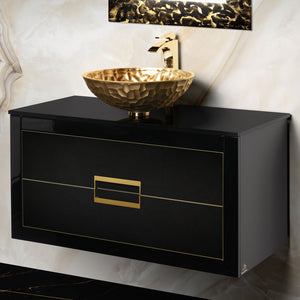 Alternate Image for MaestroBath Dante 40" Modern Bathroom Vanity, Black and Gold, Wall-mounted, Glass Top: Flat, Wood, VANK-DNT-BG10