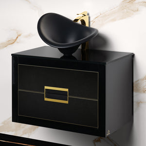 Alternate Image for MaestroBath Dante 32" Modern Bathroom Vanity, Black and Gold, Wall-mounted, Glass Top: Flat, Wood, VANK-DNT-BG8