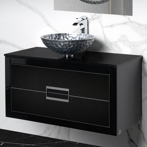 Alternate Image for MaestroBath Dante 40" Modern Bathroom Vanity, Black and Silver, Wall-mounted, Glass Top: Flat, Wood, VANK-DNT-BS10