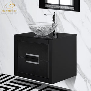 Alternate Image for MaestroBath Dante 24" Modern Bathroom Vanity, Black and Silver, Wall-mounted, Glass Top: Flat, Wood, VANK-DNT-BS6