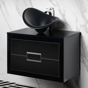 Alternate Image for MaestroBath Dante 32" Modern Bathroom Vanity, Black and Silver, Wall-mounted, Glass Top: Flat, Wood, VANK-DNT-BS8