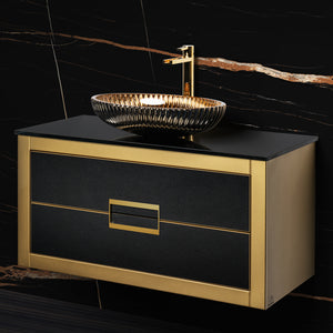 Alternate Image for MaestroBath Dante 40" Modern Bathroom Vanity, Gold and Black, Wall-mounted, Glass Top: Flat, Wood, VANK-DNT-GL10