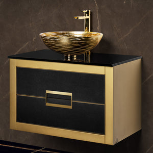Alternate Image for MaestroBath Dante 32" Modern Bathroom Vanity, Gold and Black, Wall-mounted, Glass Top: Flat, Wood, VANK-DNT-GL8
