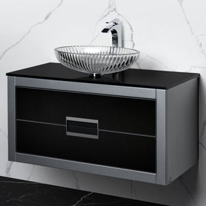Alternate Image for MaestroBath Dante 40" Modern Bathroom Vanity, Silver and Black, Wall-mounted, Glass Top: Flat, Wood, VANK-DNT-SL10