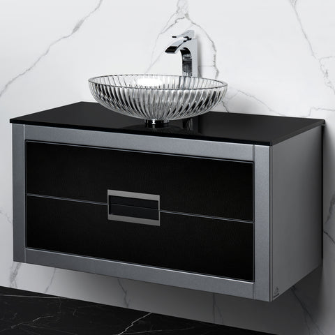 MaestroBath Dante 40" Modern Bathroom Vanity, Silver and Black, Wall-mounted, Glass Top: Flat, Wood, VANK-DNT-SL10