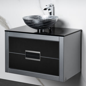 Alternate Image for MaestroBath Dante 32" Modern Bathroom Vanity, Silver and Black, Wall-mounted, Glass Top: Flat, Wood, VANK-DNT-SL8
