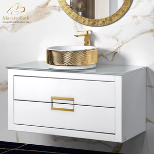 Alternate Image for MaestroBath Dante 40" Modern Bathroom Vanity, White and Gold, Wall-mounted, Glass Top: Flat, Wood, VANK-DNT-WG10