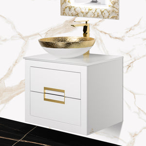 Alternate Image for MaestroBath Dante 24" Modern Bathroom Vanity, White and Gold, Wall-mounted, Glass Top: Flat, Wood, VANK-DNT-WG6