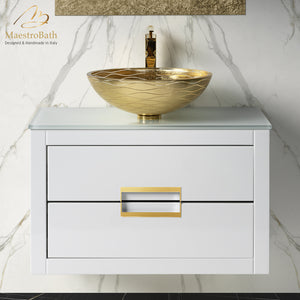 Alternate Image for MaestroBath Dante 32" Modern Bathroom Vanity, White and Gold, Wall-mounted, Glass Top: Flat, Wood, VANK-DNT-WG8