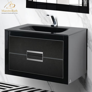 Alternate Image for MaestroBath Dante 32" Modern Bathroom Vanity, Black and Silver, Wall-mounted, Glass Top: Integrated, Wood, VANK-DNTI-BS8