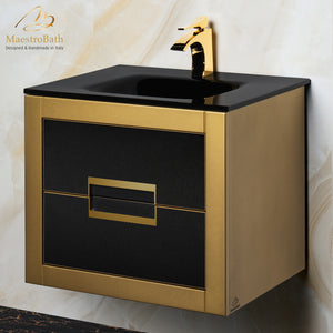 Alternate Image for MaestroBath Dante 24" Modern Bathroom Vanity, Gold and Black, Wall-mounted, Glass Top: Integrated, Wood, VANK-DNTI-GL6