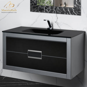 Alternate Image for MaestroBath Dante 40" Modern Bathroom Vanity, Silver and Black, Wall-mounted, Glass Top: Integrated, Wood, VANK-DNTI-SL10