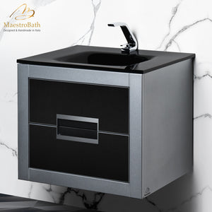 Alternate Image for MaestroBath Dante 24" Modern Bathroom Vanity, Silver and Black, Wall-mounted, Glass Top: Integrated, Wood, VANK-DNTI-SL6