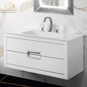 Alternate Image for MaestroBath Dante 40" Modern Bathroom Vanity, White and Silver, Wall-mounted, Glass Top: Integrated, Wood, VANK-DNTI-WS10