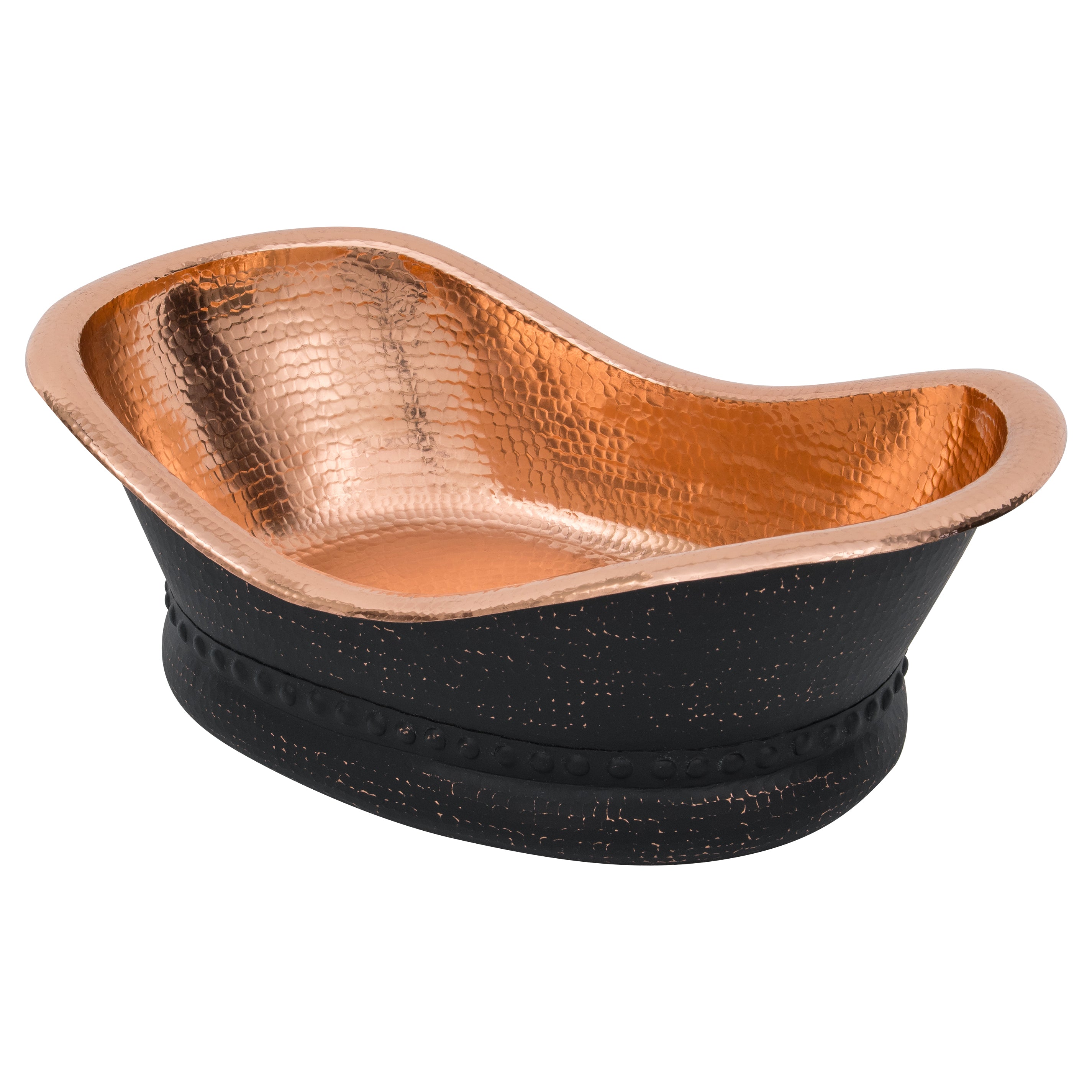 Premier Copper Products 20" x 13" Specialty Vessel - Above Counter Copper Bathroom Sink, Glazed Black with Polished Copper, 17 Gauge, VBT20BLKP