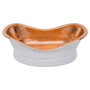 Alternate Image for Premier Copper Products 20" x 13" Specialty Vessel - Above Counter Copper Bathroom Sink, Glazed White with Polished Copper, 17 Gauge, VBT20WHTP