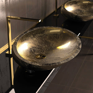 Alternate Image for MaestroBath 16" Vetro Cigno Max Vessel ADA Oval Bathroom Sink, Gold Leaf, Resin and Glass, Matt Gold Leaf, VET-CIM-GLL