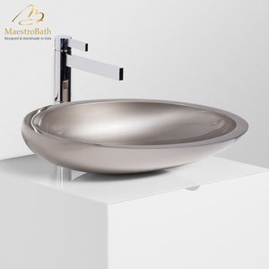 Alternate Image for MaestroBath 16" Vetro Cigno Max Vessel ADA Oval Bathroom Sink, Platinum, Resin and Glass, VET-CIM-PLA