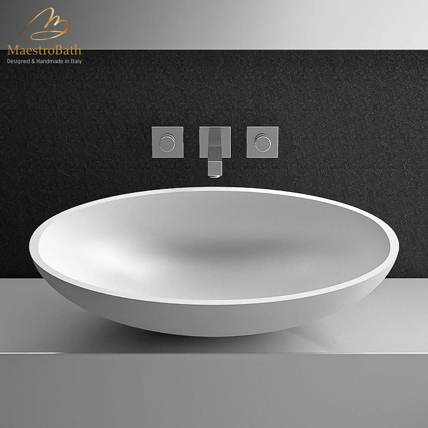 MaestroBath 16" Vetro Cigno Max Vessel ADA Oval Bathroom Sink, White, Resin and Glass, Matt White, VET-CIM-WHT