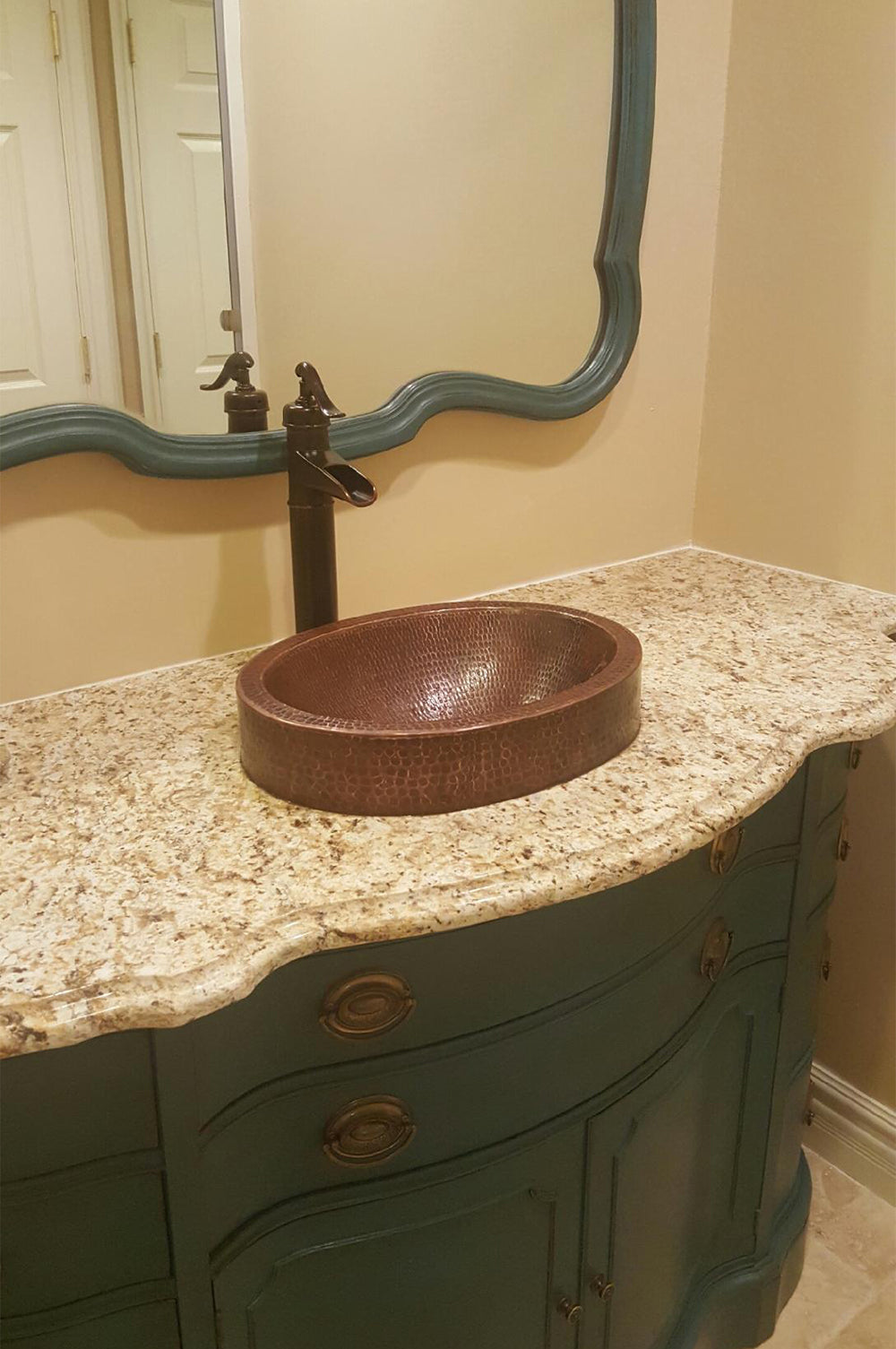 Installation Image of Premier Copper Products 17" Oval Copper  Bathroom Sink, Oil Rubbed Bronze, VO17SKDB