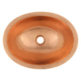 Premier Copper Products 17" Compact Oval Skirted Vessel Hammered Copper Bathroom Sink in Polished Copper, Matching Drain and Accessories, BSP5_VO17SKPC-P