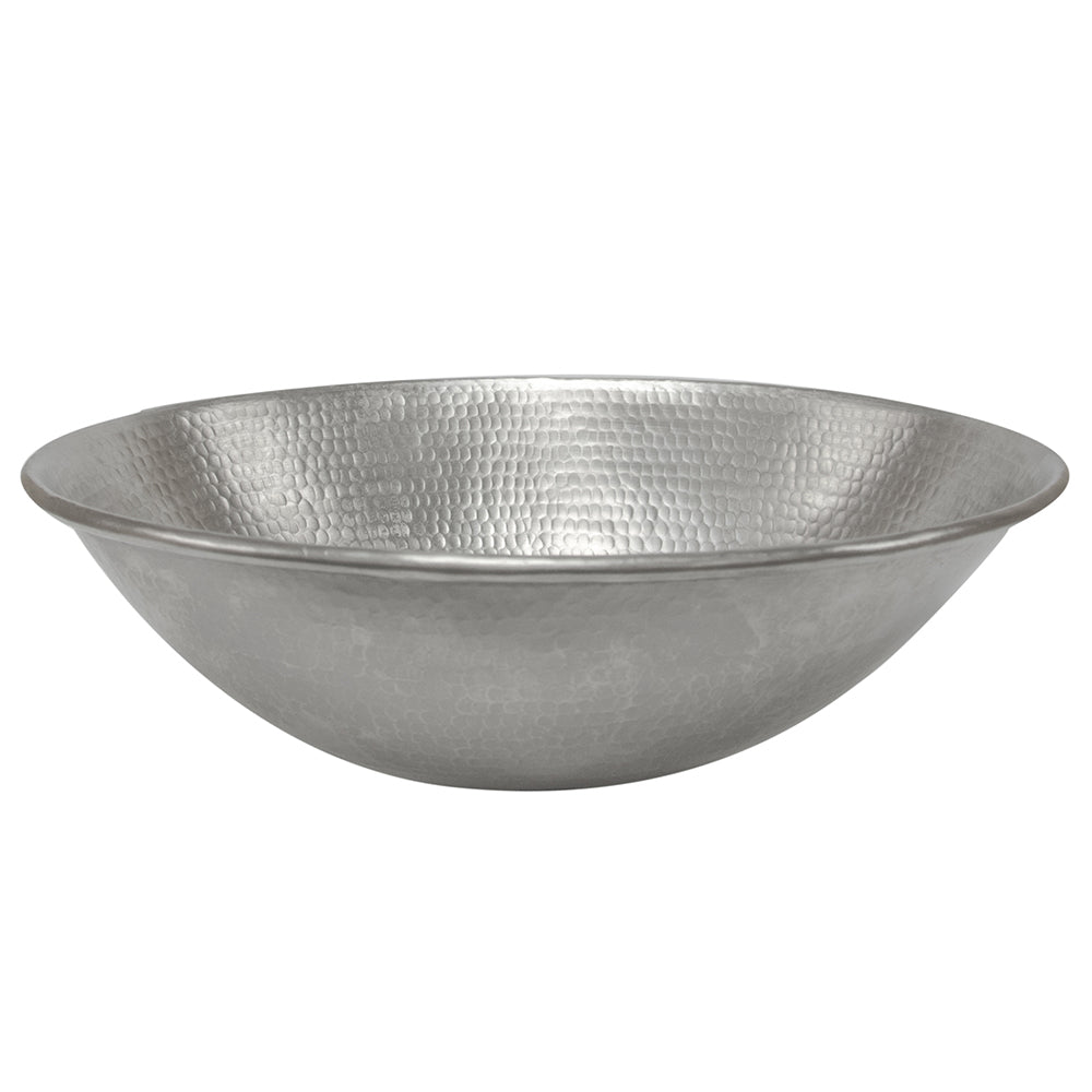 Premier Copper Products 17" Oval Wired Rim Vessel Hammered Copper Bathroom Sink in Nickel, Matching Drain and Accessories, BSP5_VO17WEN-P