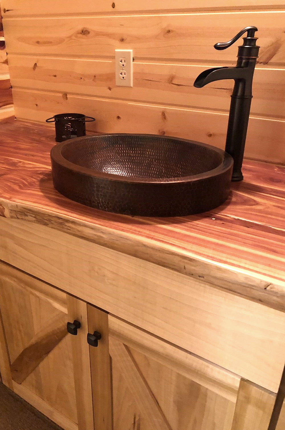Installation Image of Premier Copper Products 18" Oval Copper Bathroom Sink, Oil Rubbed Bronze, VO18SKDB