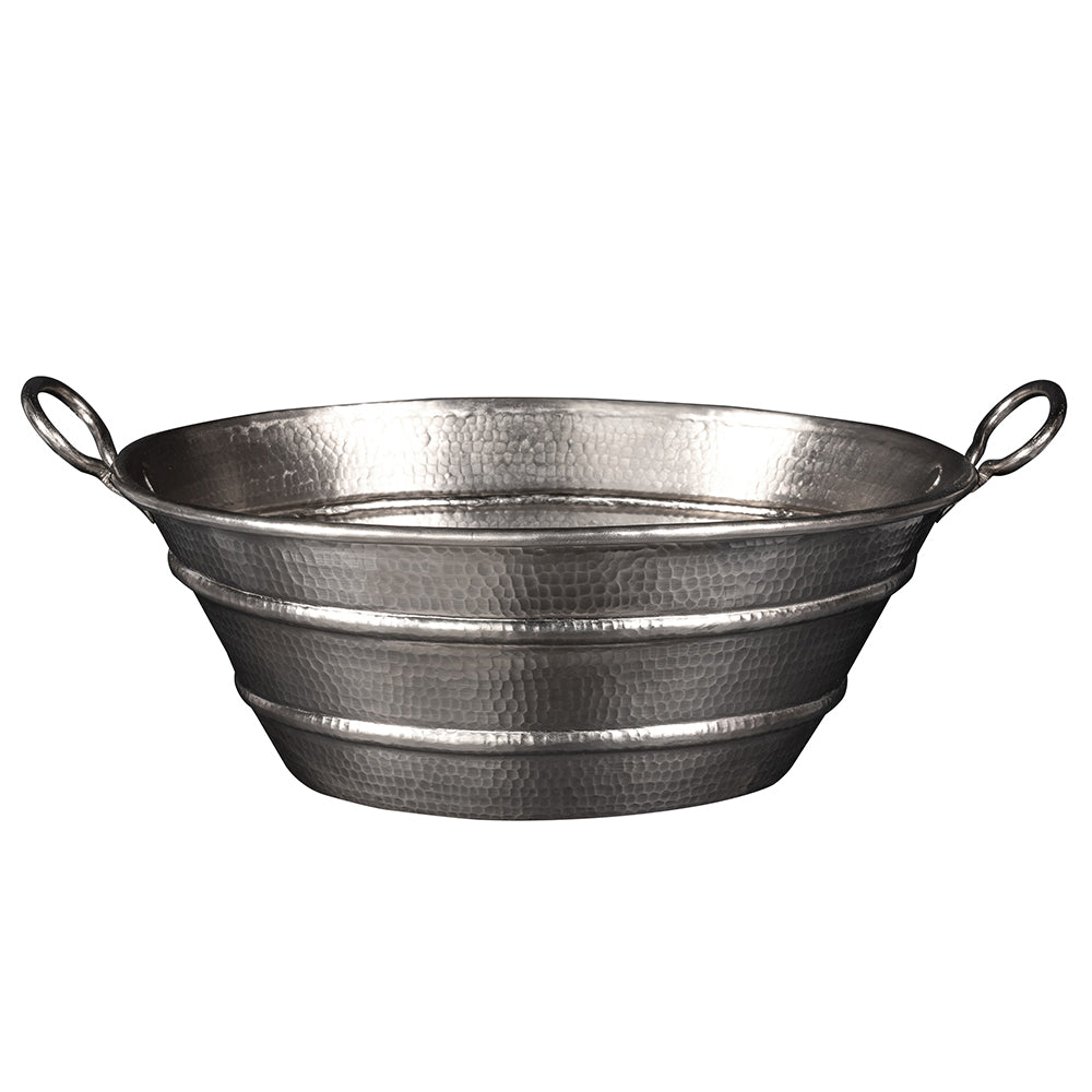Premier Copper Products 16" Oval Bucket Vessel Hammered Copper Bathroom Sink with Handles in Nickel, Matching Drain and Accessories, BSP5_VOB16EN-P