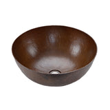 Premier Copper Products 13" Small Round Vessel Hammered Copper Bathroom Sink, Matching Drain and Accessories, Oil Rubbed Bronze, BSP5_VR13BDB-P