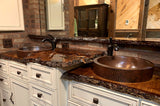 Installation Image of Premier Copper Products 15" Round Copper Bathroom Sink, Oil Rubbed Bronze, VR15SKDB