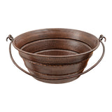 Premier Copper Products 16" Round Bucket Vessel Hammered Copper Bathroom Sink with Handles, Matching Drain and Accessories, Oil Rubbed Bronze, BSP5_VR16BUDB-P