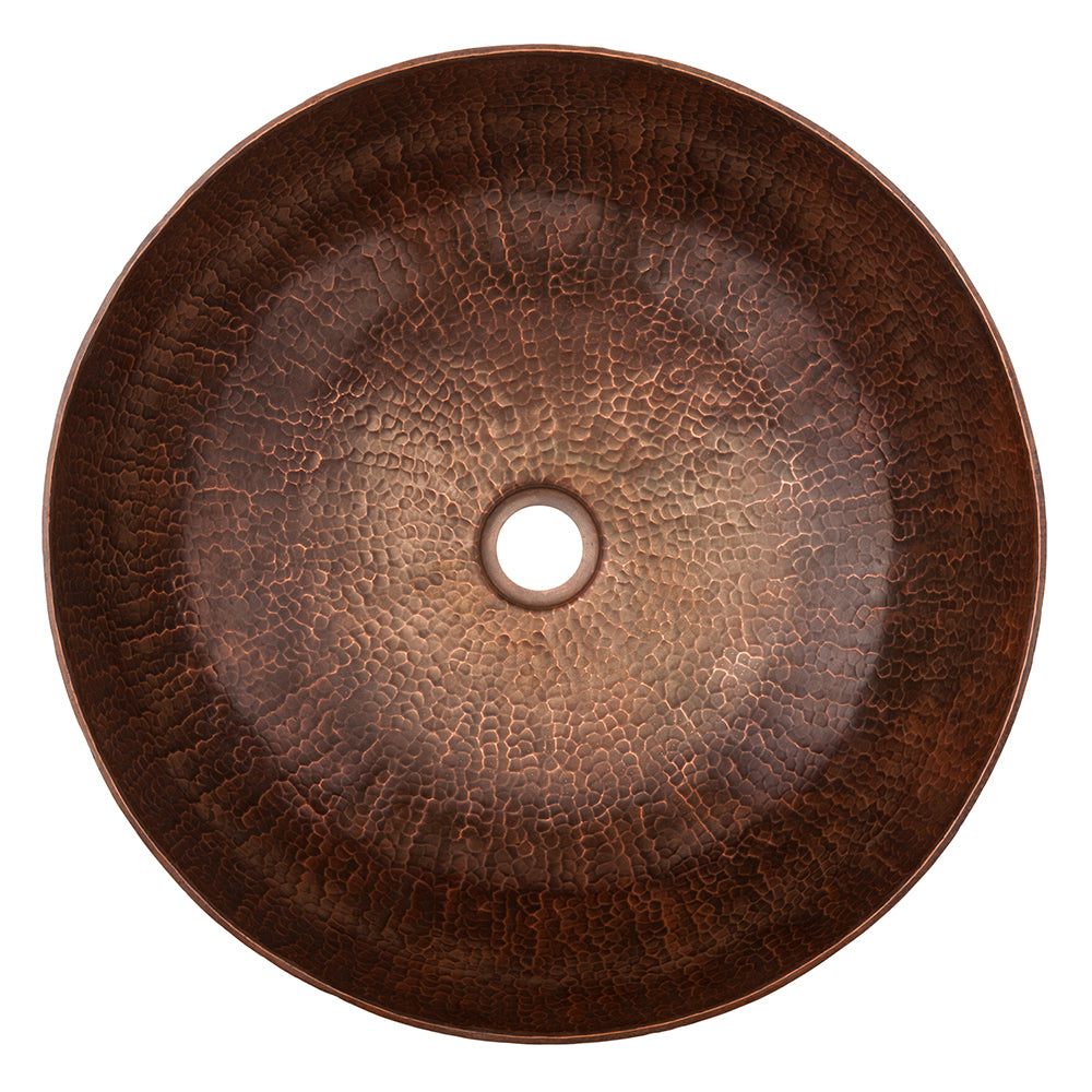 Premier Copper Products 17" Large Round Vessel Hammered Copper Bathroom Sink, Matching Drain and Accessories, Oil Rubbed Bronze, BSP5_VR17BDB-P