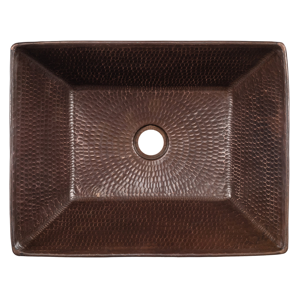 Premier Copper Products 17" Rectangle Wired Rim Vessel Hammered Copper Bathroom Sink, Matching Drain and Accessories, Oil Rubbed Bronze, BSP5_VREC17WDB-P