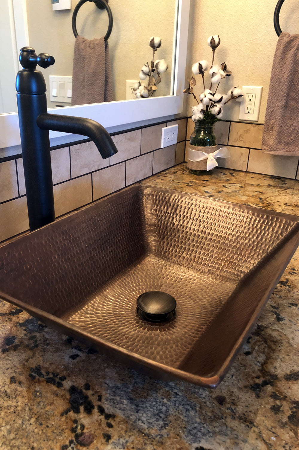 Installation Image of Premier Copper Products 17" Rectangle Copper Bathroom Sink, Oil Rubbed Bronze, VREC17WDB