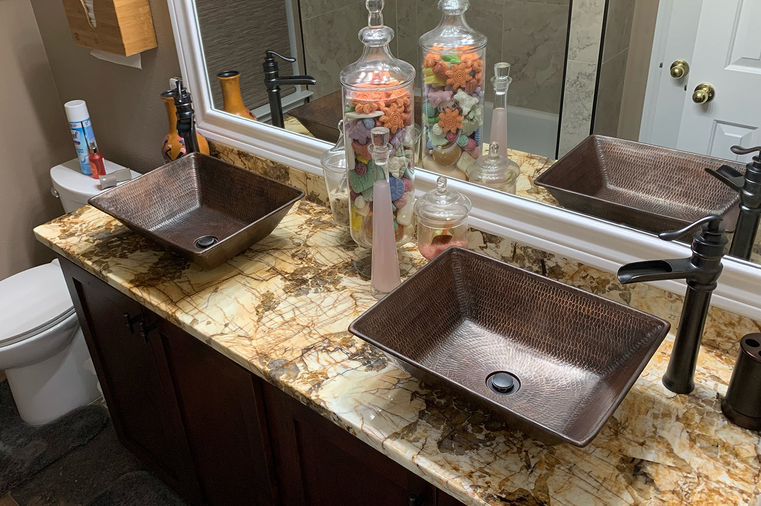 Installation Image of Premier Copper Products 17" Rectangle Copper Bathroom Sink, Oil Rubbed Bronze, VREC17WDB