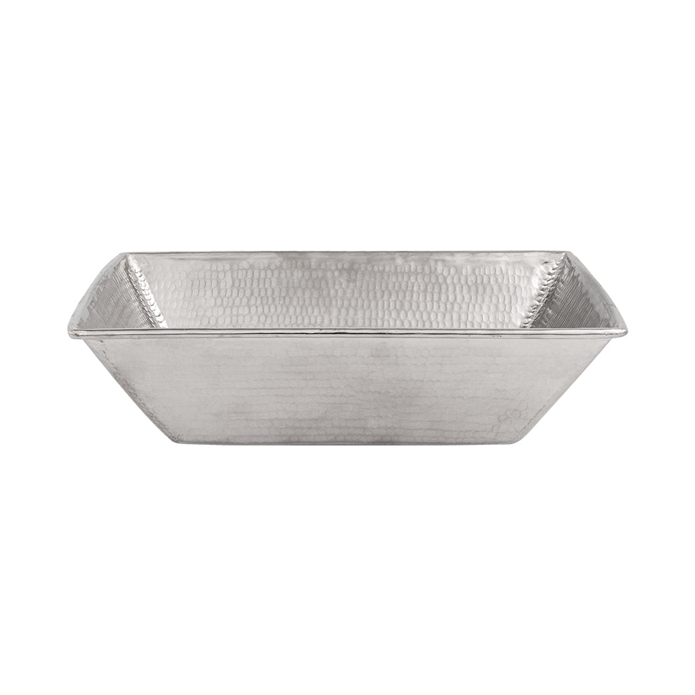 Premier Copper Products 17" Rectangle Wired Rim Vessel Hammered Copper Bathroom Sink in Nickel, Matching Drain and Accessories, BSP5_VREC17WEN-P