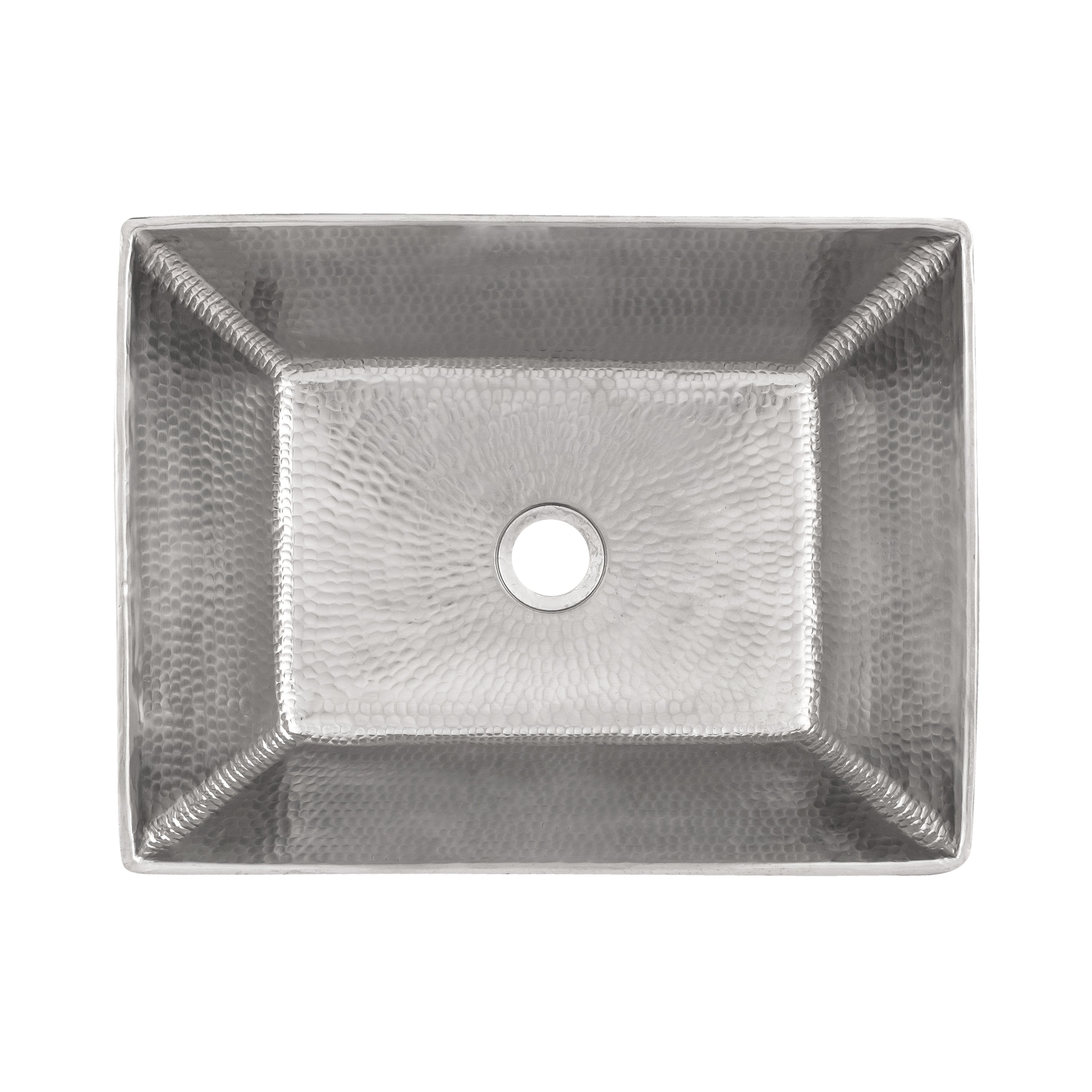Premier Copper Products 17" Rectangle Wired Rim Vessel Hammered Copper Bathroom Sink in Nickel, Matching Drain and Accessories, BSP5_VREC17WEN-P
